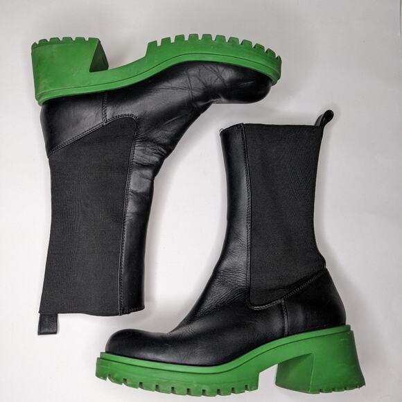 STEVE MADDEN Hesitant Leather Chunky Lug Sole Color Block Platform Mid Boots - Picture 4 of 10